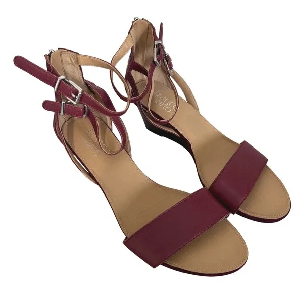Franco Sarto Danissa‎ Leather Wedge Sandal Size 8 Burgundy