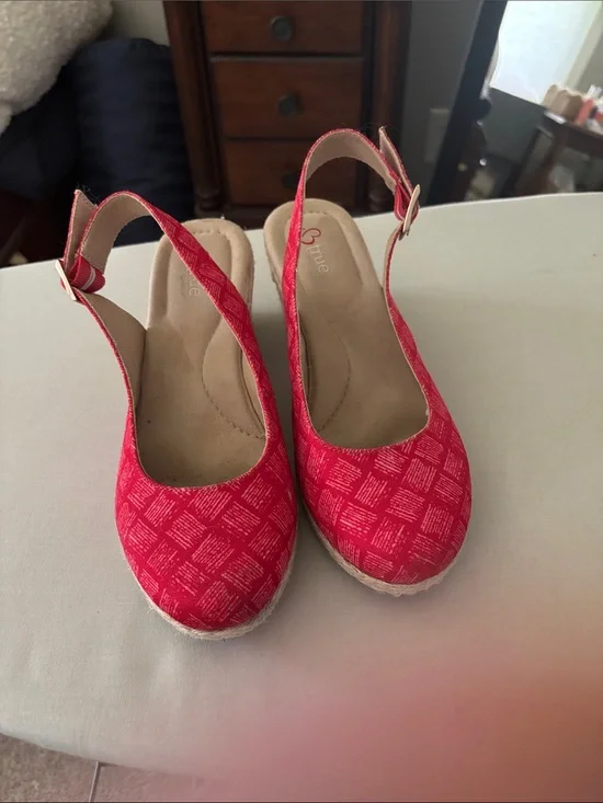 Red Slingback Wedge Heels - Women