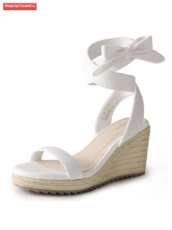 Espadrille Wedge Sandals Platform Heels Ankle Strap Tie Lace Up