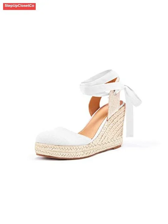 Women's Espadrille Wedge Sandals Closed Toe Lace Up Platform Ankle Wrap Summer
