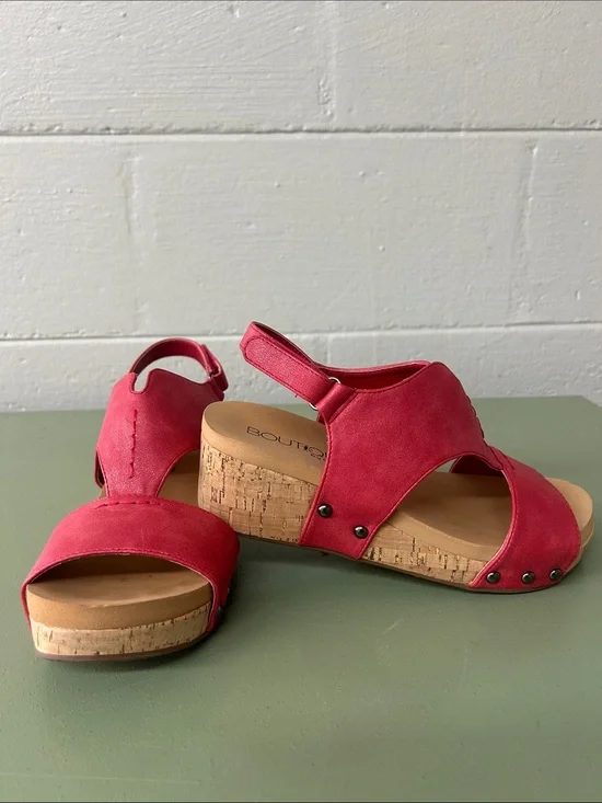Corkys Red Open-Toe Cork Wedge Sandals / minimal wear / offering lots of comfort
