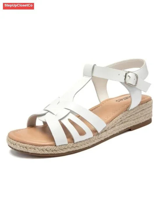 Women's Platform Wedge Heel Sandals - Open-Toe Ankle Strap with Adjustable