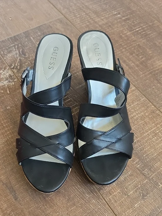 GUESS Black Wedge Sandals