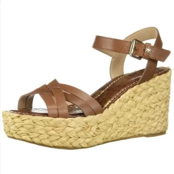 NWOT Sam Edelman Darline Leather Braided Wedge Espadrille Platform Sandals