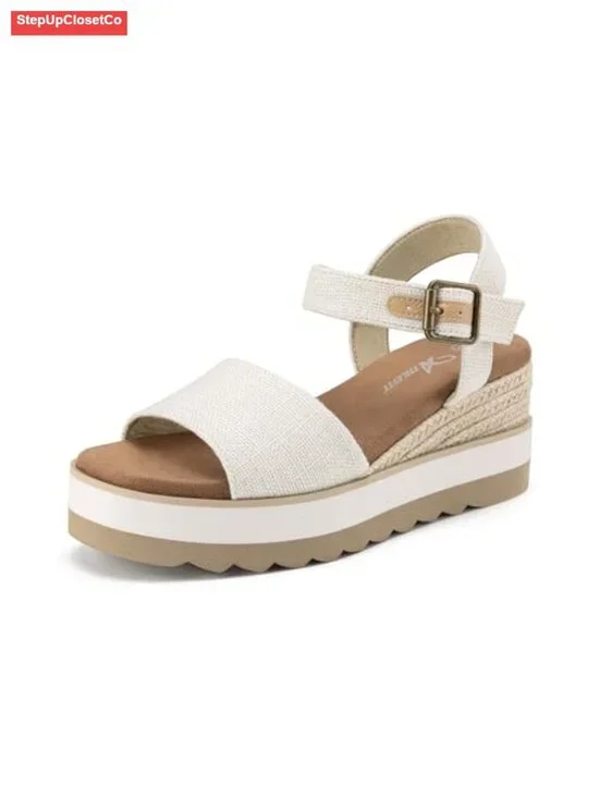 Buckle Ankle Strap Wedge Espadrille Sandals with EVA Platform