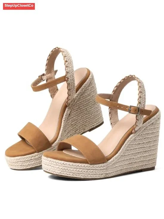 Espadrille Wedge Sandals Platform High Heel Open Toe Ankle Strap Woven Summer
