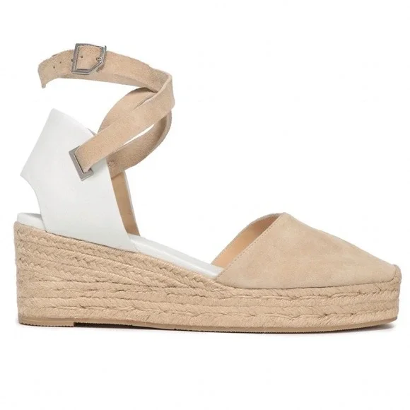 Rag & Bone Giza Beige Suede White Leather Espadrille Wedge‎ Sandals Size 40