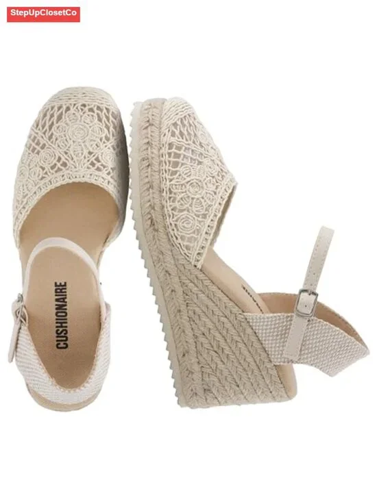 Dressy Wedge Espadrilles with Ankle Strap and Cushioned Footbed