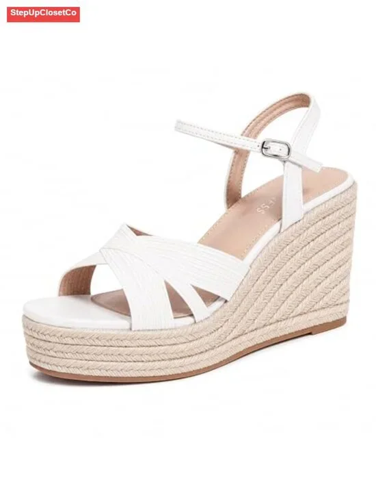 Braided Espadrille Wedge Sandals with Ankle Strap - Comfort Platform Heels