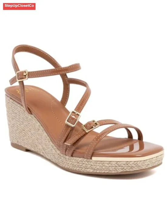 Strappy Espadrille Wedge Sandals with Jute Wrapped Sole and Adjustable Ankle