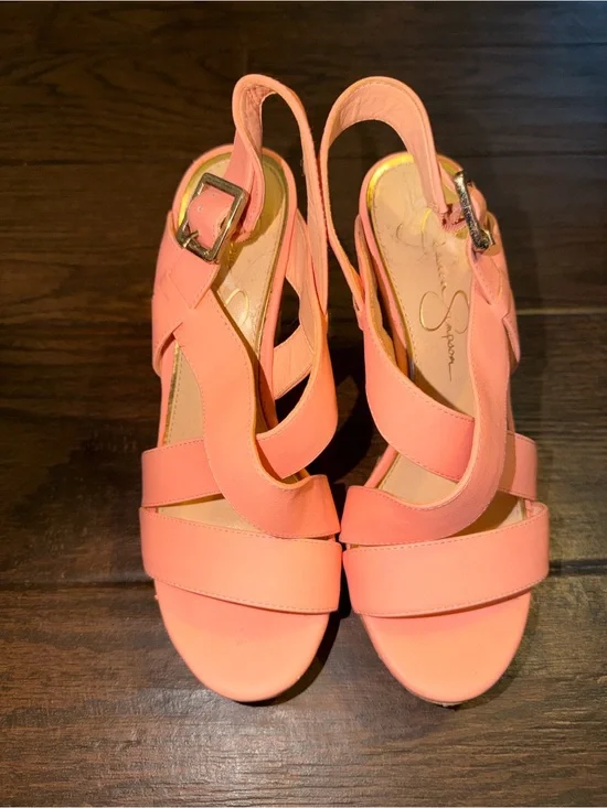 Jessica Simpson Coral Pink Strappy Wedge Sandals