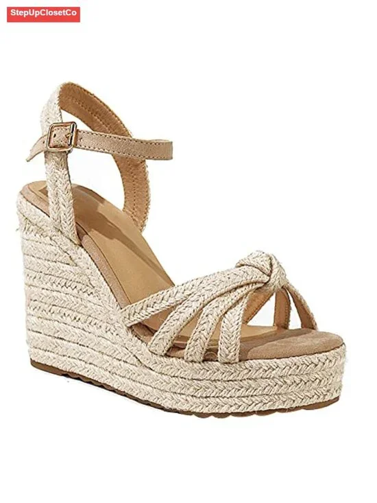 Wedge Heels Sandals Women Open Toe Platform Espadrilles Linen Straw Ankle Strap