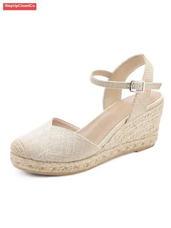 Closed Toe Platform Sandals Wedge Espadrilles Ankle Strap Buckle