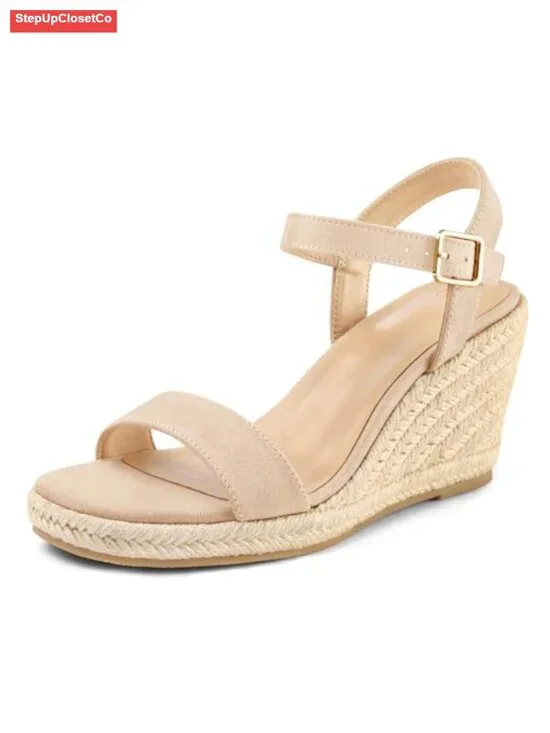 Women's Platform Espadrille Wedge Sandals Square Open Toe Ankle Strap Buckle