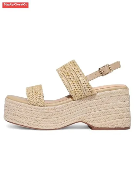 Women's Open Toe Ankle Strap Wedge Espadrille Sandals Straw Raffia Woven