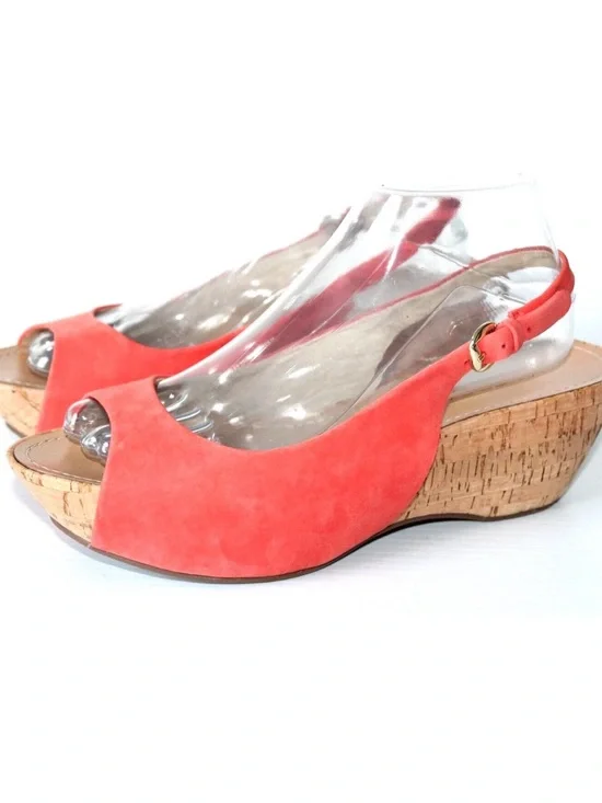 Via Spiga Size 8.5M Red Suede Slingback Cork Platform Wedge Heels Sandals Shoes
