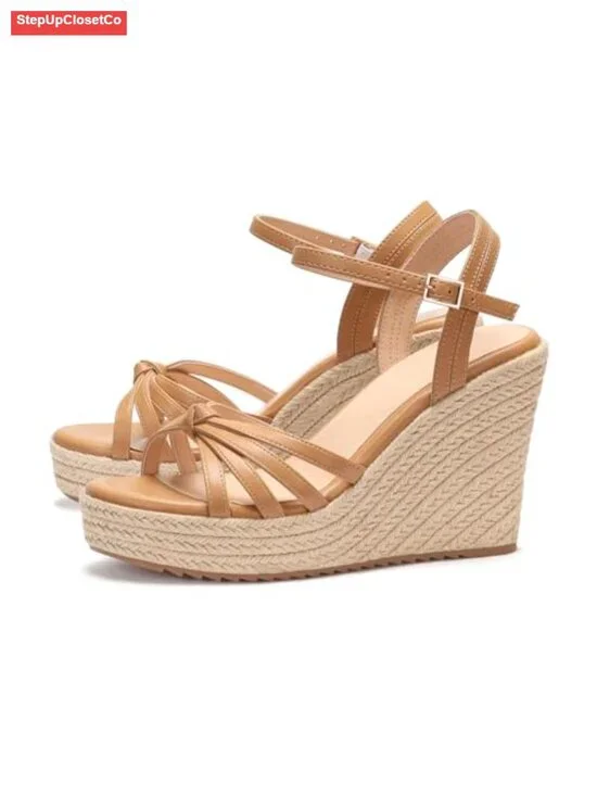Women's Espadrille Wedge Sandals Platform Ankle Strap Open Toe Raffia
