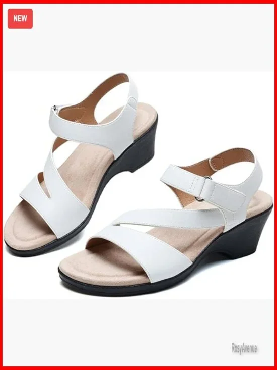Leather Wedge Sandals with Arch Support Adjustable Strap 2-Inch Platform