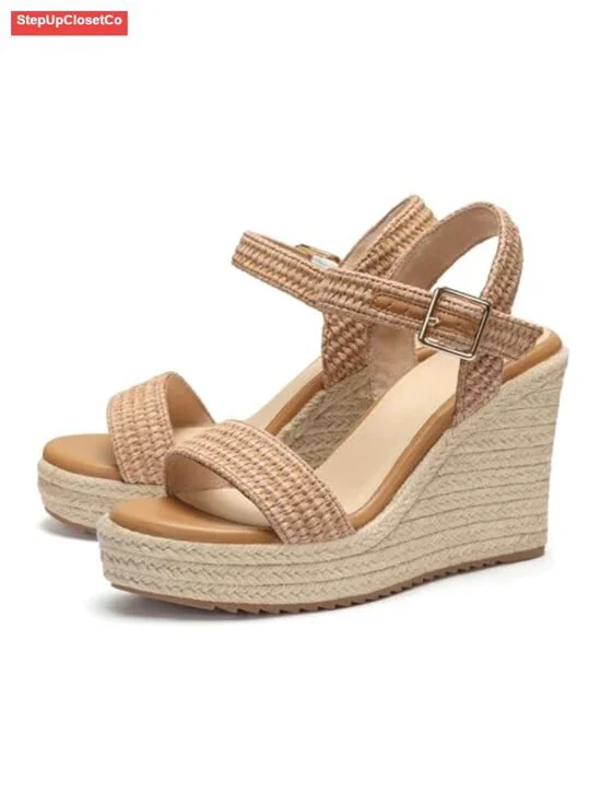 Espadrille Wedge Sandals Platform Ankle Strap Open Toe Raffia