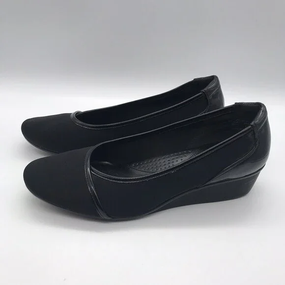 C.P. Company Women's size 9W Black on Black Fabric & Patent Wedge Comfort Shoes