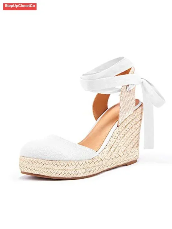 Women's Espadrille Wedge Sandals Ankle Strap Closed Toe Platform Heels