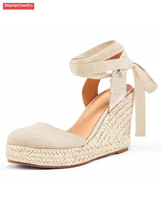 Women's Lace Up Espadrilles Wedge Sandals Closed Toe Ankle Strap Platform