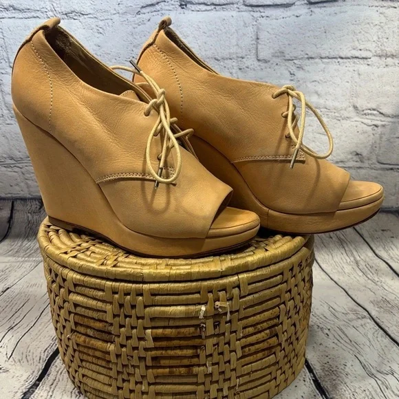 rag & bone Camel Lace-Up Wedge Sandals