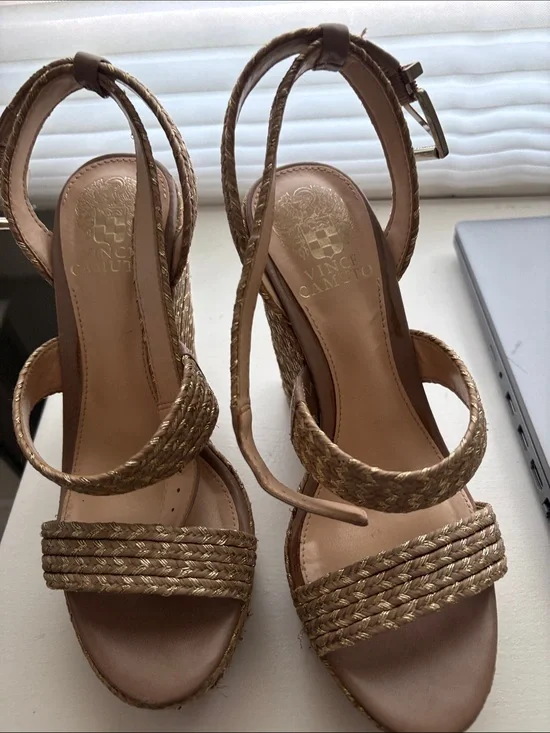 Vince Camuto Braided Tan Wedge Sandals with Ankle Strap