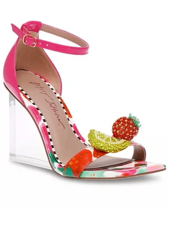 Betsey Johnson Harlem Fruit Vinyl Lucite Wedge Sandals -Two-Piece Style-Size 11
