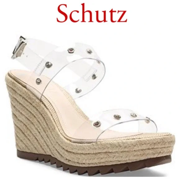 SCHUTZ ROPE WEDGES WITH CLEAR STRAPS SIZE 7.5