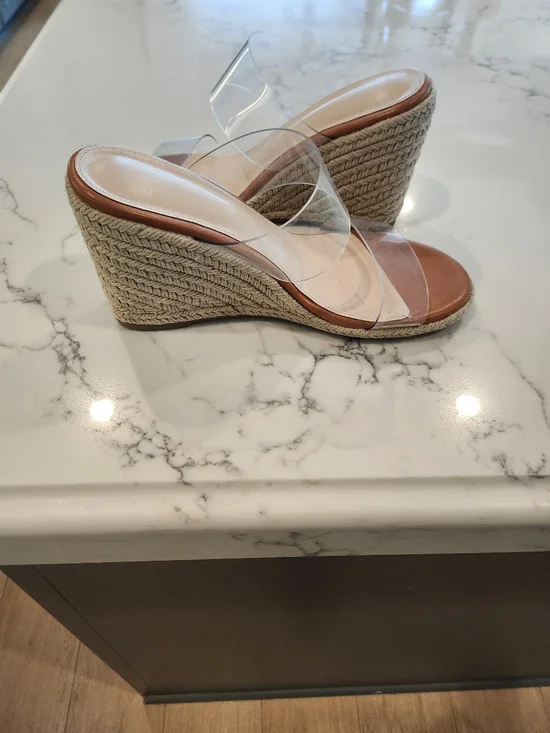 Clear Strap Espadrille Wedge Sandals With Cushioned Footbed, 7.5,Like New