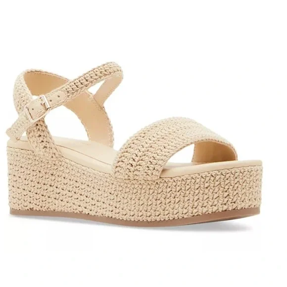 Madden Girl Natural Crochet Woven Platform Espadrille Wedge Sandals Women 11 NEW