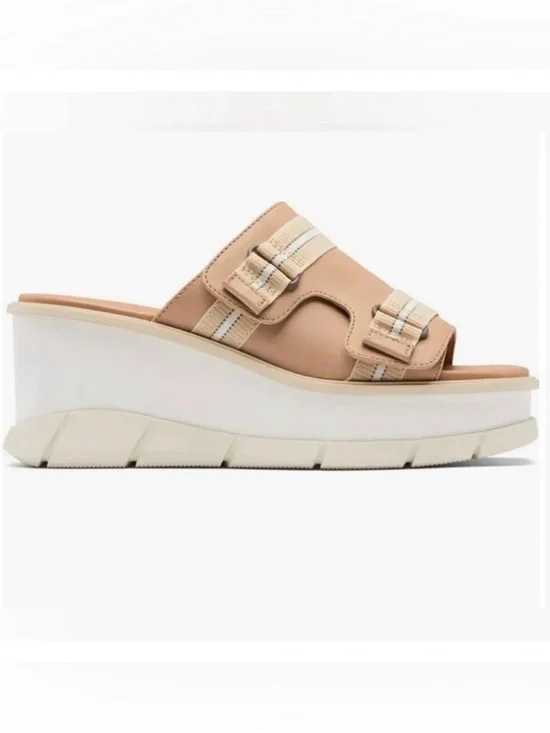 NWT Sorel Joanie Slip On  Wedge Platform Sandal in Beige and Cream Size 10