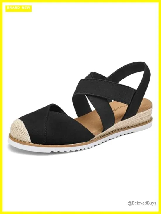 Closed Toe Espadrille Wedge Sandals with Elastic Ankle Strap