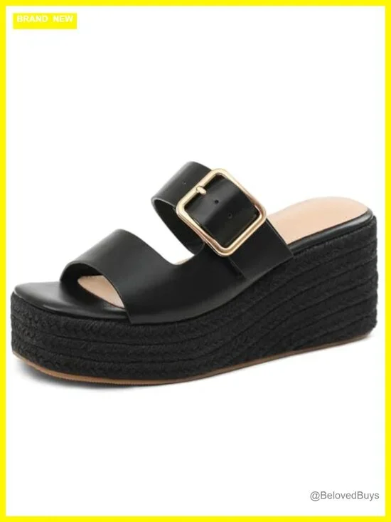 Women Platform Espadrille Wedges Sandals Slip On Open Toe Chunky Woven Heel