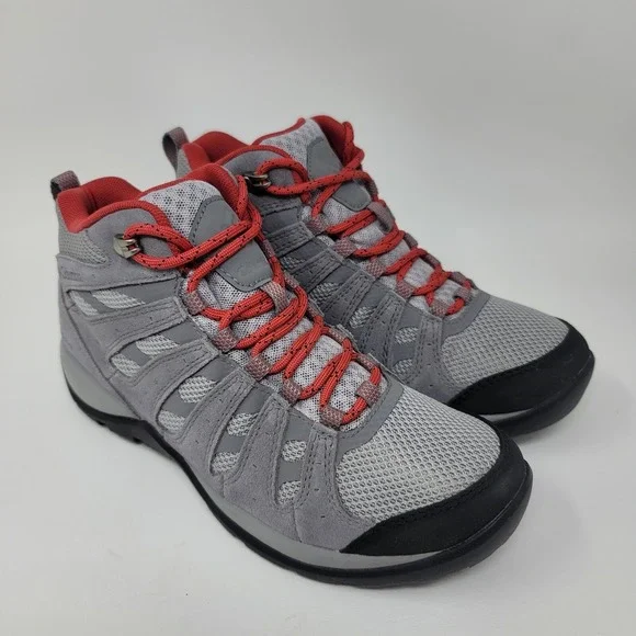 columbia womens hiking boots Size 6.5 M Gray Red Waterproof BLO833-088