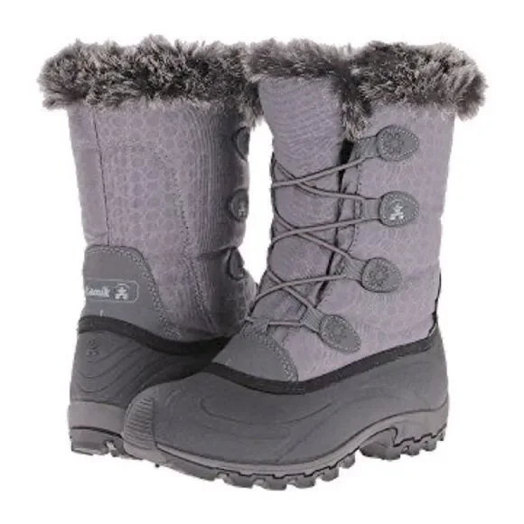 Kamik Momentum waterproof Snow Boots gray fur lined warm EUC woman’s 6