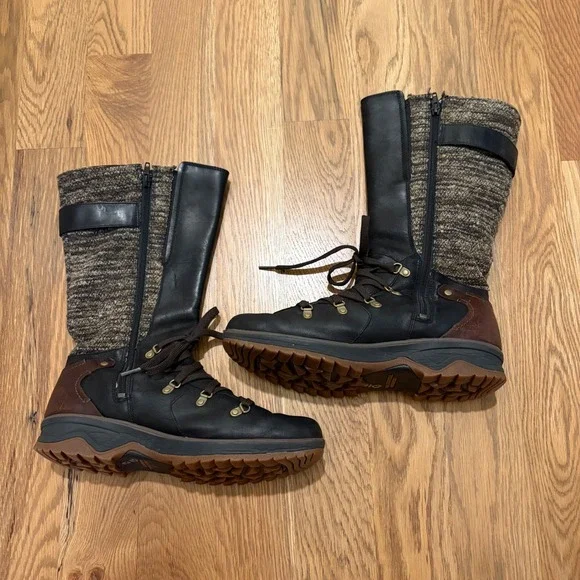 Merrell Womens J42372 M-Select Dry Black Leather Knit Tall Winter Boots Size 11