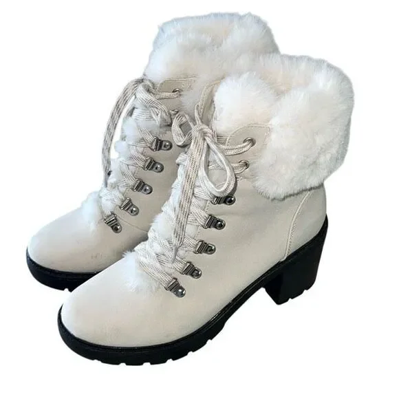 Esprit‎ Womens Ember Faux Fur Leather Fashion Ankle Winter Boots White Size 7.5