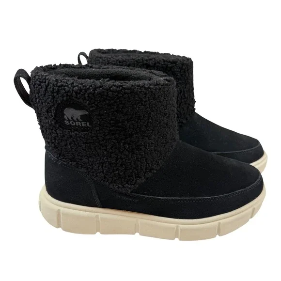 SOREL EXPLORER III SLIP-ON COZY WATERPROOF BOOTIE SUEDE‎ BLACK CHALK Sz 9