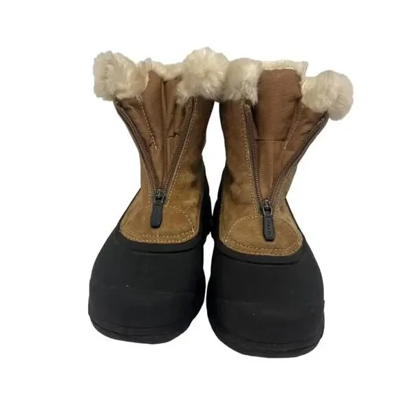 SOREL Snow /Rain Boots Womens Sz 6 Black & Tan Short Zip Suede