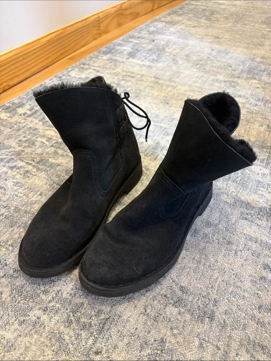 UGG Black Suede Winter Short Boots with Shearling Lining