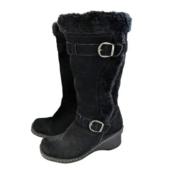 BASS! ALISSA BLACK GENUINE SUEDE LEATHER, FAUX SHEARLING LINED BOOTS! SZ 9.5M