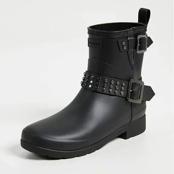 Hunter Boots Women's Refined Stud Biker Boot Black Size US 8