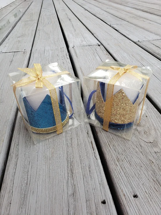 Baby's First Blue Glittery Crown Birthday Hats