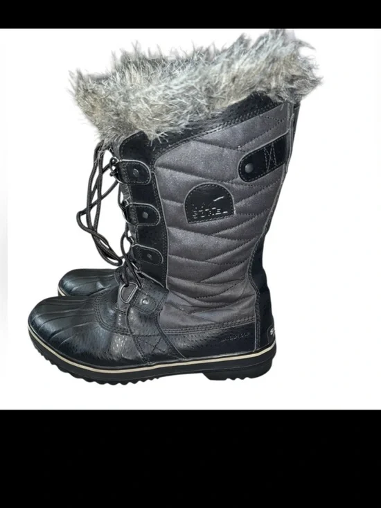 Sorel Tofino II Faux Fur Lined Waterproof Winter Boots Women 10 Black/gray