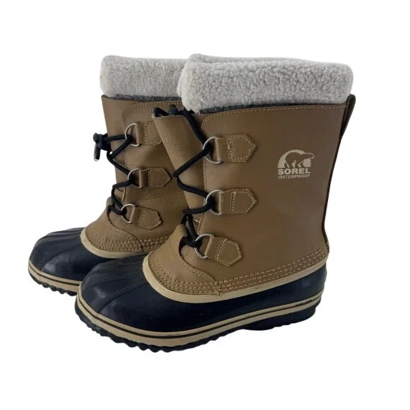 Sorel Yoot Pac Tan Black Waterproof Winter Snow‎ Boots Womens 5
