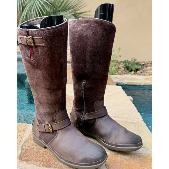 UGG Thomsen Tall Waterproof Riding Boots Stout Brown Suede Leather Sz 8