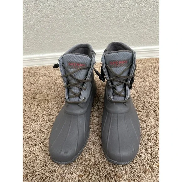 Sperry Saltwater Duck Boots Womens 8 Grey Waterproof Rain Snow STS84383