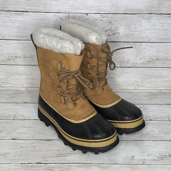 Sorel Caribou Women's Size 8 Winter Snow Boots Buff Tan Leather NL1005-280